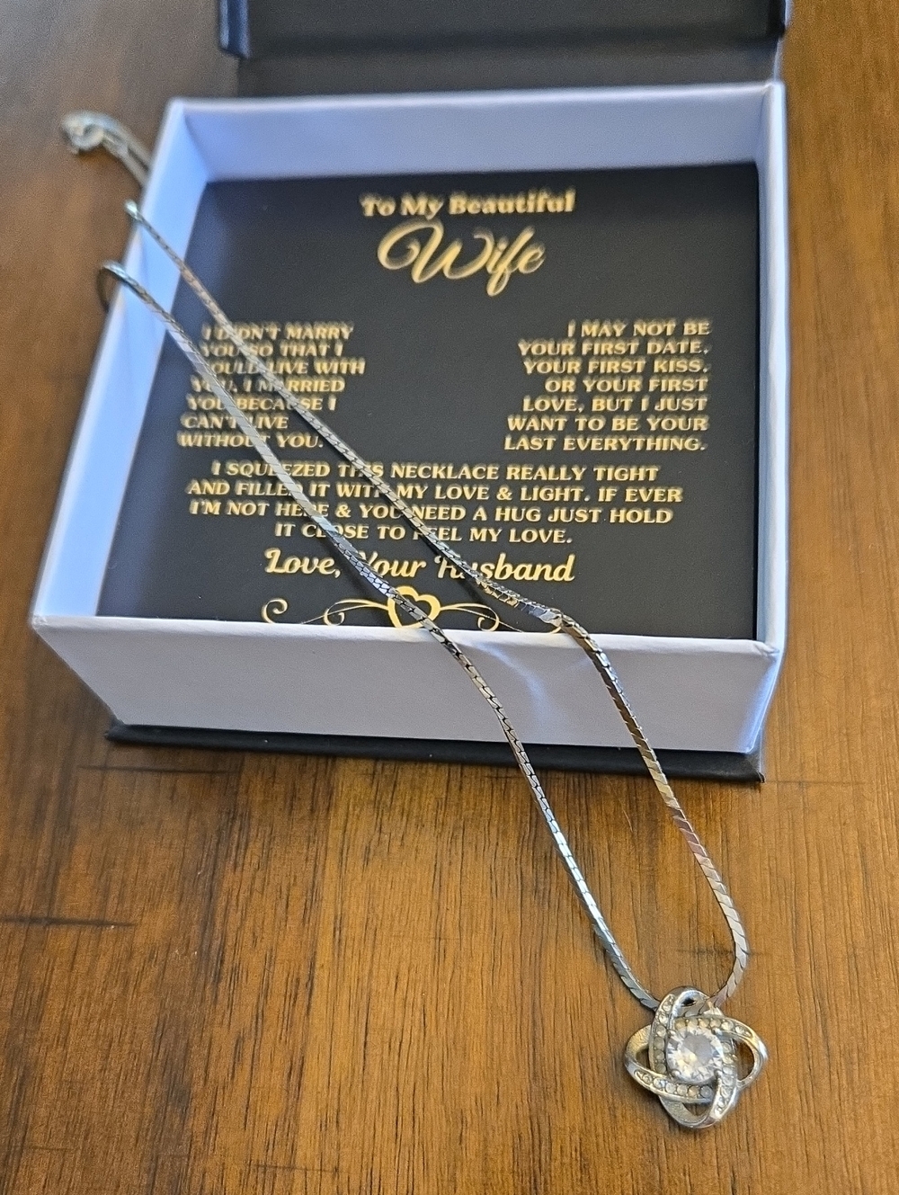 Silver Heart Knot Necklace with Clear Stone - Women Jewelry